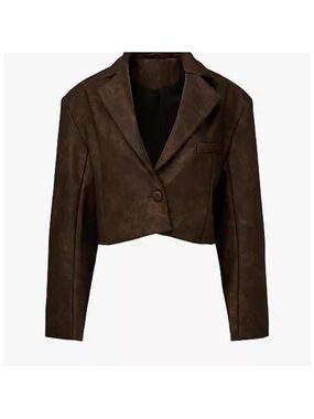 WeWoreWhat Patina Cropped Blazer Brown Faux Leather Jacket L NWT Festival $188